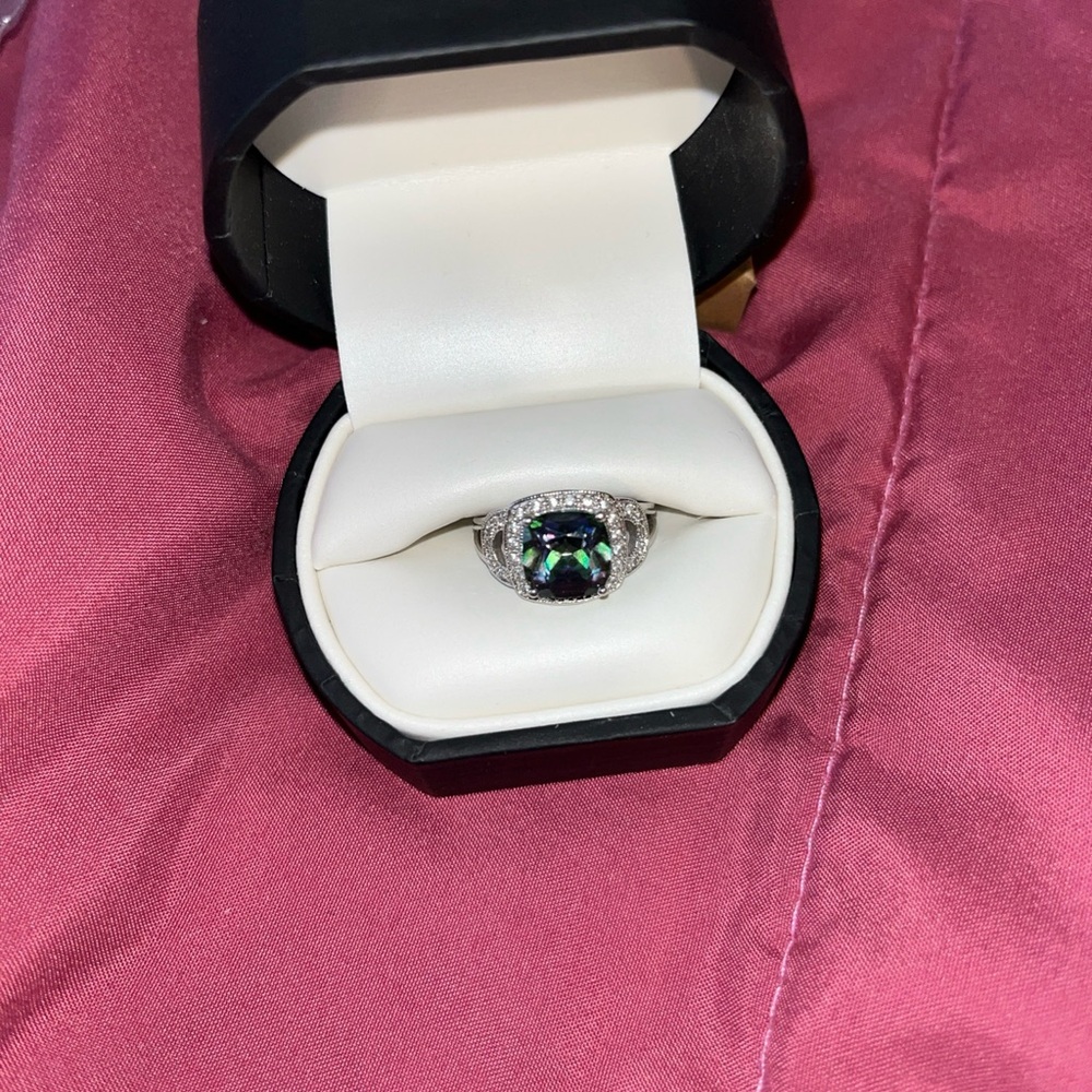 925 Sterling Silver Real Mystic Topaz & C Z Ring Size 7